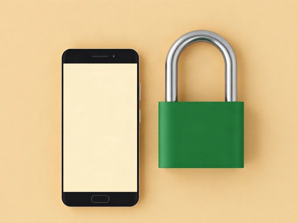 Cómo saber si tu celular está liberado: 3 pasos antes de pagar una eSIM Celular con la pantalla en blanco junto a un candado verde, ilustración sobre fondo arena