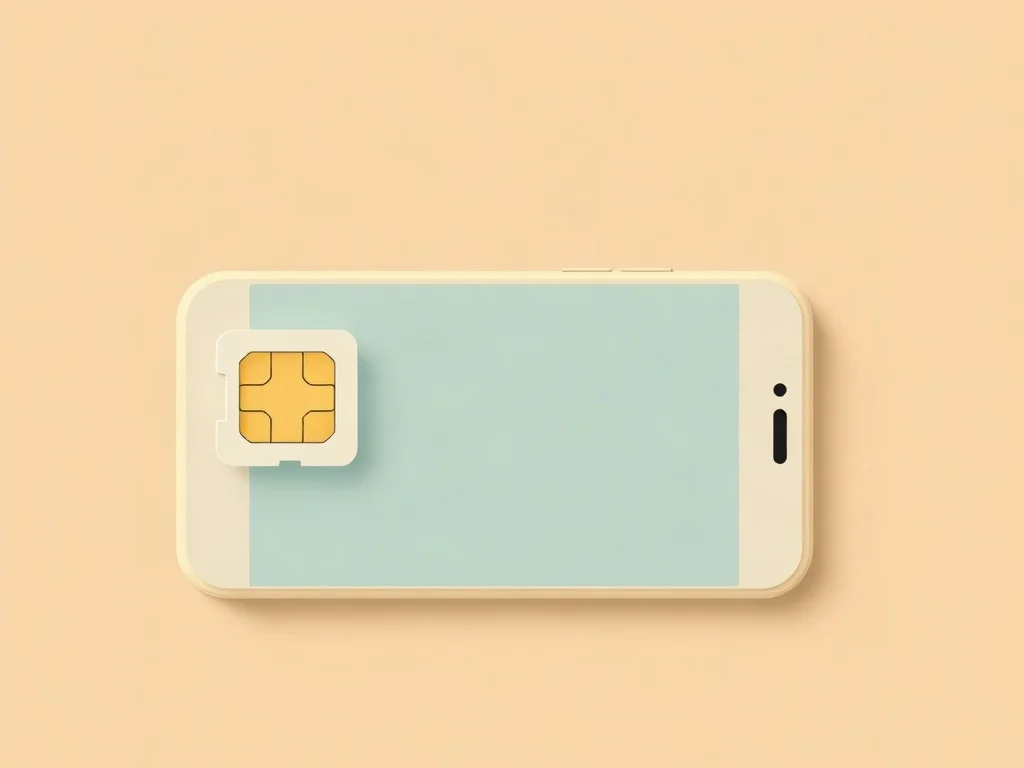 De chip físico a SIM virtual Ilustración de un chip SIM dorado sobre la silueta de un celular en tonos crema y verde, que representa el paso del chip físico al digital